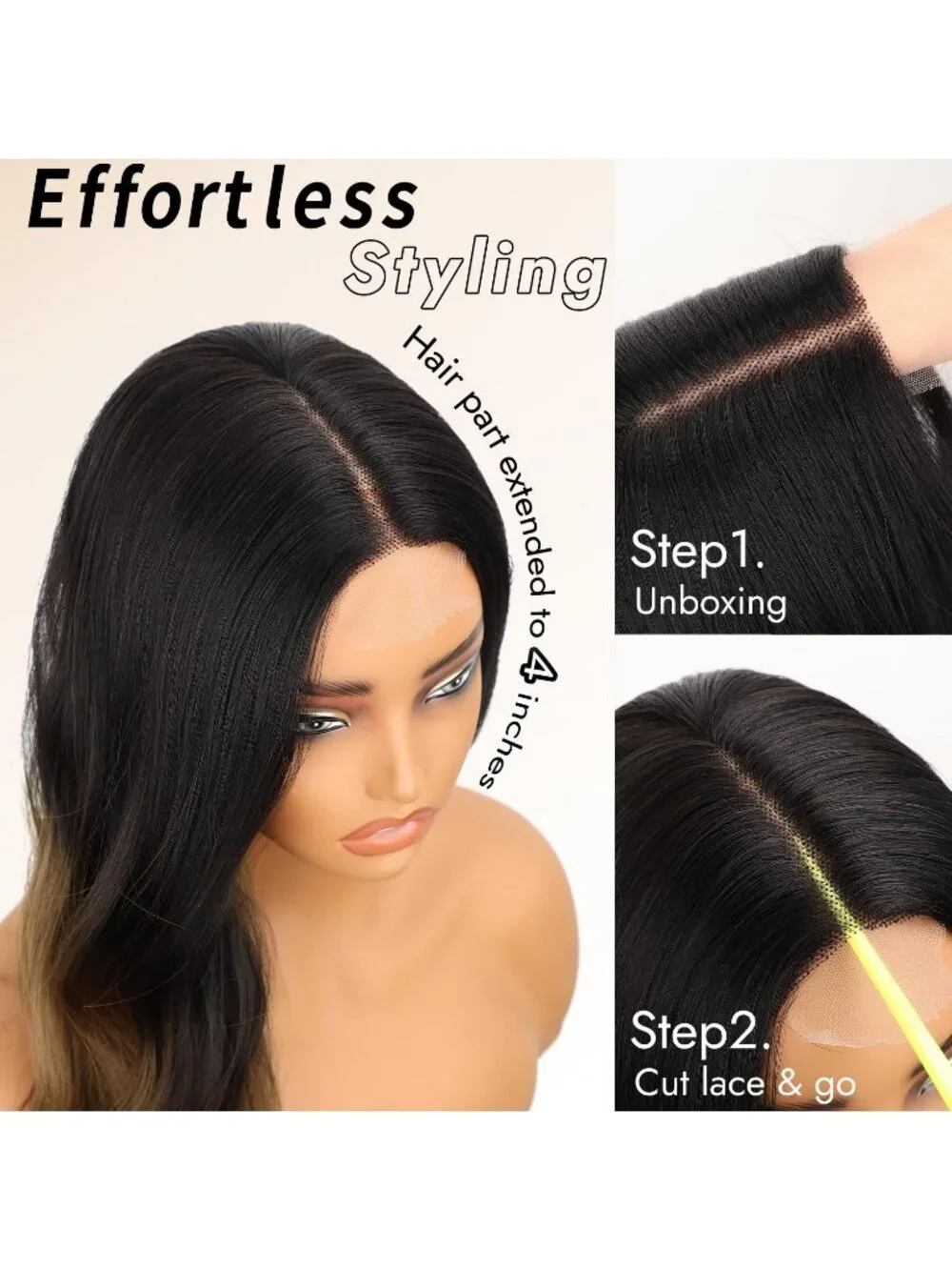 Women's Black Brown Lace Hairline 26 Inch Synthetic Heat Resistant Wavy Wigs